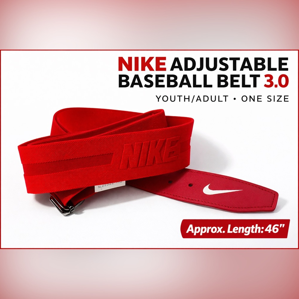 Nike Adjustable Baseball Belt 3.0 Red/White‎ logo One Size 46”